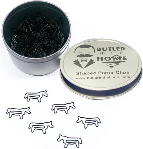 Horse Shaped Paper Clips, 100 Count Black, Great for Collectors or Office Gift, Comes in Round Tin with Lid