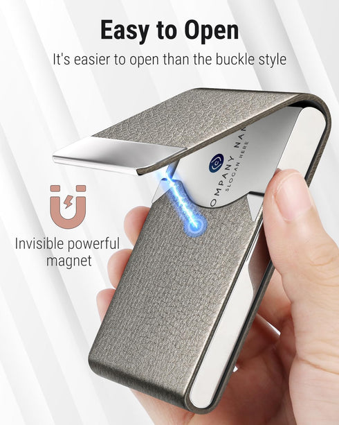 MaxGear Business Card Holder, PU Leather & Stainless Steel Case for Men or Women, RFID Blocking, Gray