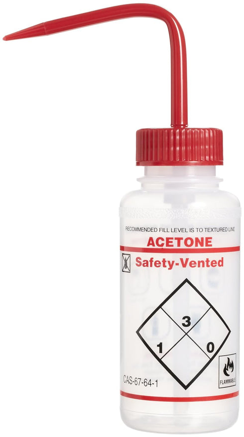 SP Bel-Art Safety-Vented/Labeled 2-Color Acetone Wide-Mouth Wash Bottles, 250ml (Pack of 3)