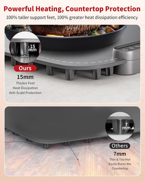 7 8 Warming Mat for Food, Upgraded Fast-Heating Electric Warming Tray with Temp Levels & Timers, Buffet Raised Feet