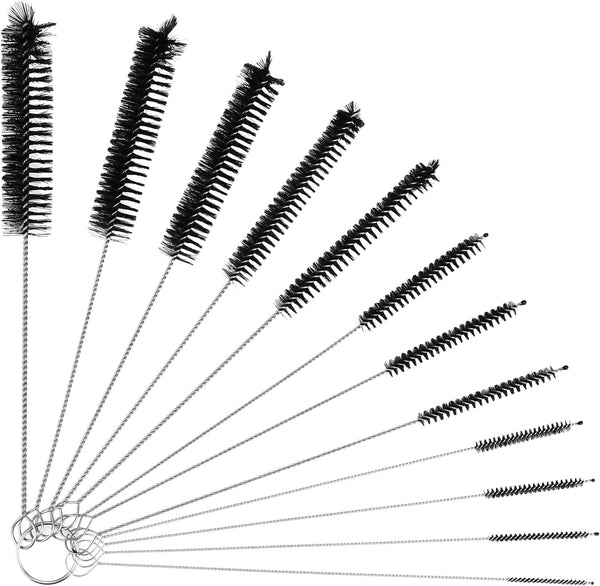 Tube Cleaning Brush Set, 12Pcs 8 Inch Long Nylon Flexible Bottle Brushes for Narrow Neck Bottles and Cups (Black)