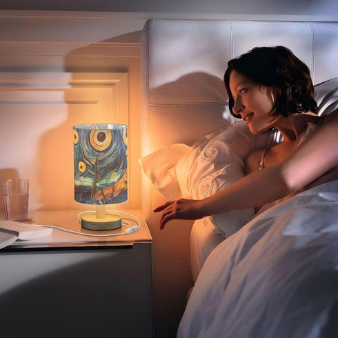 NFMILI Vintage Oil Painting Bedside Lamps for Bedrooms, Small Table Lamps, Modern Nightstand Desk Lamp with USB Port