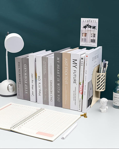 MSDADA Adjustable Bookends, Metal Book Ends for Heavy Books, Expandable Book Organizer with Pen Holder for Desk, Shelf