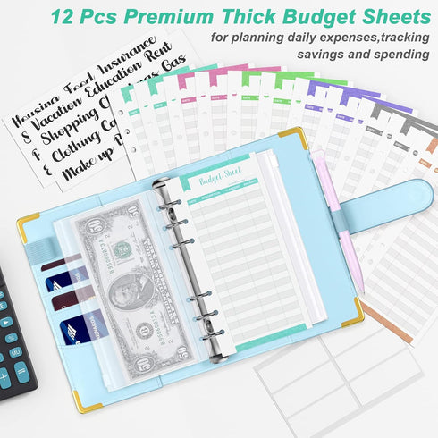 A6 Rnivvi Budget Binder with Zipper Envelopes, Money Saving Binder Cash Envelopes for Budgeting, PU Leather Planner