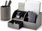Vlando Office Desk Organizer, Leather Caddy with Drawer for Storing Desktop Supplies and Accessories, Grey Set