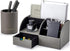 Vlando Office Desk Organizer, Leather Caddy with Drawer for Storing Desktop Supplies and Accessories, Grey Set