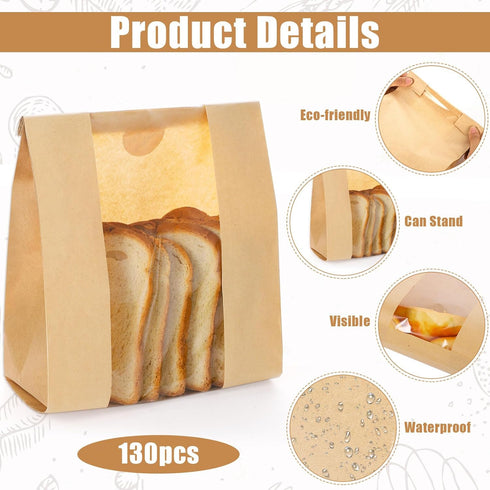 130 Pack 14" 8.3" 3.5" 160 Homemade Sourdough Bread Bags, x x Large Paper Bread Bag with Window Stickers for Bake Sale