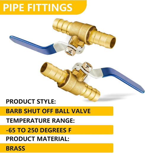 Metalwork Forged Brass Full Port Shut Off PEX Ball Valve, 5/8" Barb x 5/8" Barb, 90 Degree, 2 Pcs