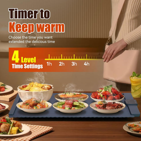 5 Settings Warming Mat for Food Temperature Silicone Food Warming Mat Roll up Food Warmer with Full Surface Heating