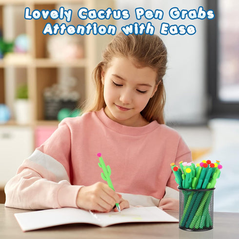Handepo 100 Pieces Cactus Pens, Cactus Shaped Rollerball Pens, Cute Writing Pens for School Home Office Supplies