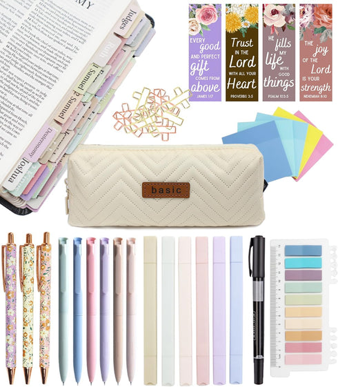 PartyGalore Bible Study Supplies Journaling Kit with Highlighter, Tabs, Pen Case, Bookmark, and Accessories for Women