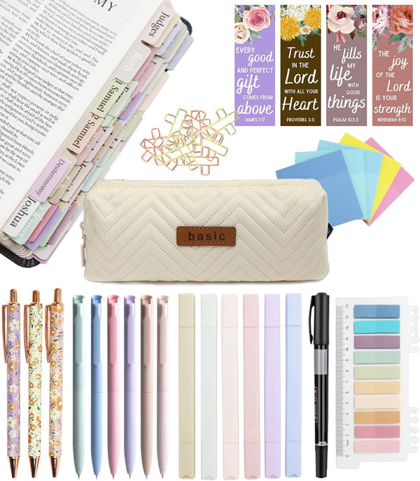 PartyGalore Bible Study Supplies Journaling Kit with Highlighter, Tabs, Pen Case, Bookmark, and Accessories for Women