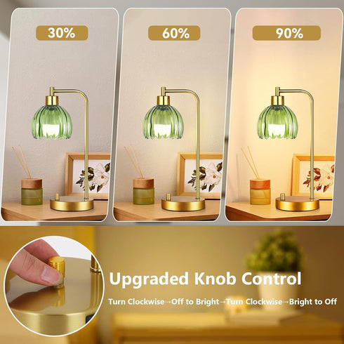 Set 2,Small Dimmable ILLMTW Green Table Lamp of Glass Bedside Lamps Boho Bedroom Lamp with Tulip Flower Lamp Shade,Gold