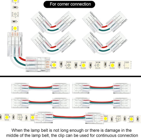 20 Pack Solderless LED Strip Connector, Transparent Track Lighting Connectors for 5050 LED Pin Connector with Wire