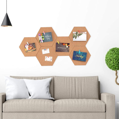 HBlife Hexagon Cork Board Tiles - 10 Pack Self-Adhesive Decorative Bulletin Board for Office Home Kitchen with Push Pins