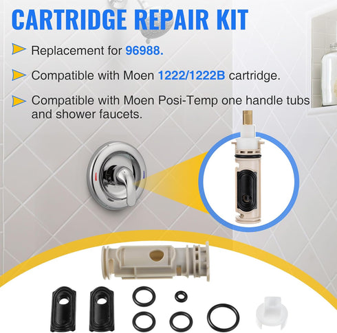 Dreyoo Cartridge Repair Kit Replacement for 96988, Compatible with Moen 1222/1222B Single Handle Tub and Shower Faucets