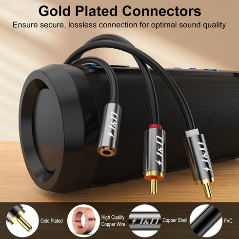 3.5mm 3.5mm 2 MP3, 6 J&D to RCA Adapter Cable, Gold Plated Female to RCA Male Stereo Audio Y Cable for Record Player