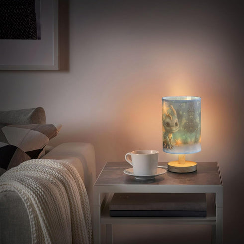 YYZZH Table Lamp Watercolor Dragon Baby Animal Nightstand Lamp with Wood Base Fabric Lamp Shade Bedside Desk Lamp