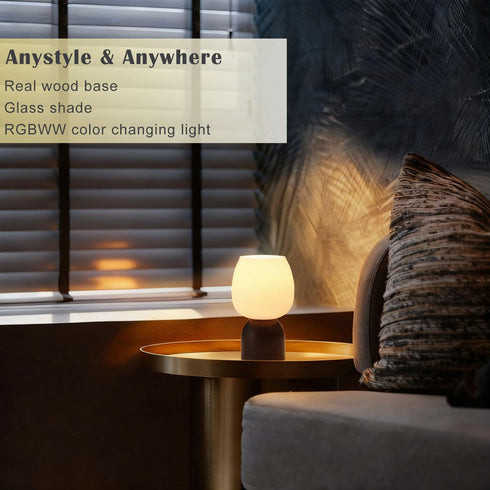 RGB Color Changing LED Table Lamp - Modern Black Wood Design