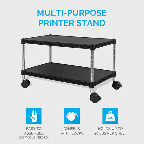 ZBRANDS 24" 14", Under Desk Printer Stand with Storage X Printer Cart, Small Printer Stand with Wheels, Small Printer