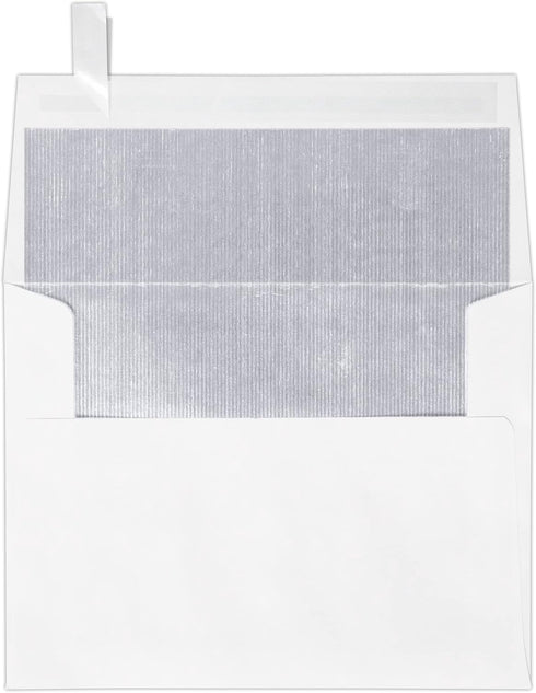 LUXPaper A2 Invitation Envelopes | Peel & Press | 4 3/8" x 5 3/4" | White w/Silver LUX Lining | 70lb. Text | 50 Qty