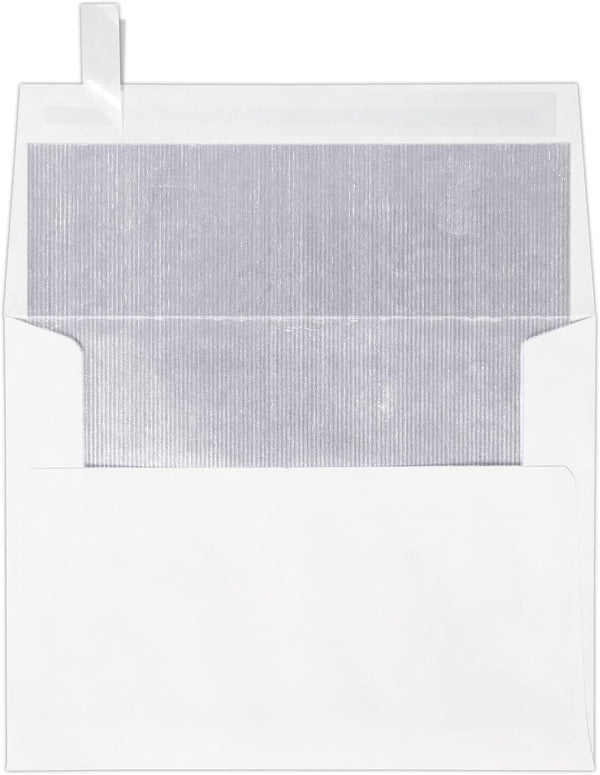 LUXPaper A2 Invitation Envelopes | Peel & Press | 4 3/8" x 5 3/4" | White w/Silver LUX Lining | 70lb. Text | 50 Qty