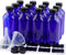 12 Pack 8 oz Cobalt Blue Glass Bottles, 240ml Boston Round Sample Bottles with Black Poly Cone Caps, Labels & Funnels