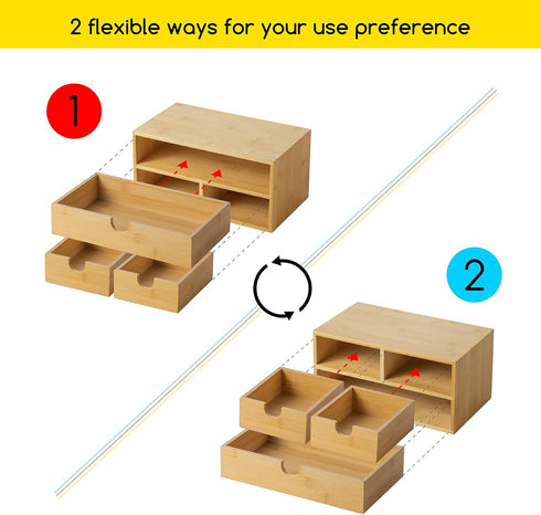 MEEDEN Bamboo Desk Organizer with Drawers - Desktop Storage Drawer Container for Office Home Toiletries Supplies