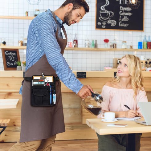 FAURAPMNG 2 Server Apron Bag, Restaurant Server Waist Money Pouch Bag, Restaurant Bar Apron Bag with Adjustable Belt