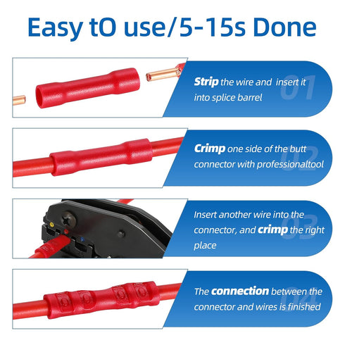 Wire Connectors Insulated Butt Terminals Kit, Automotive Marine Electrical Terminals, 190PCS Butt Splice Connectors