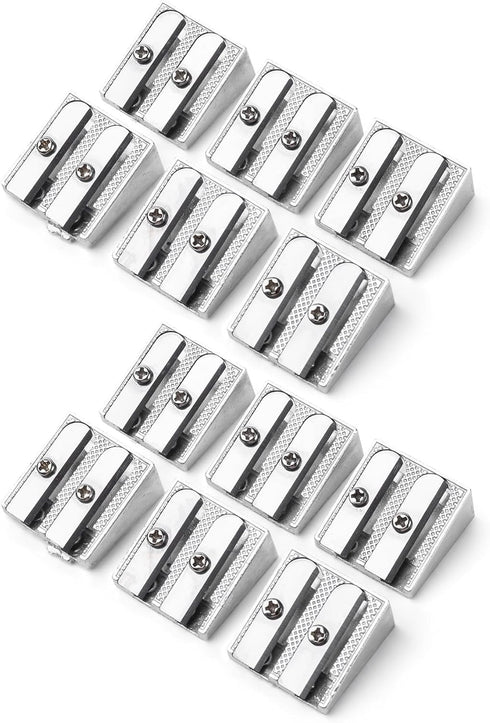 Mr. Pen Handheld Metal Pencil Sharpener with 2 Holes, Pack of 12, Silver, Manual Pencil Sharpeners for Classroom