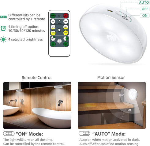 Closet Dimmer Counter, (6 Pack) LED Lights Wireless Motion Sensor Puck Light, Newest Version USB Rechargeable Step