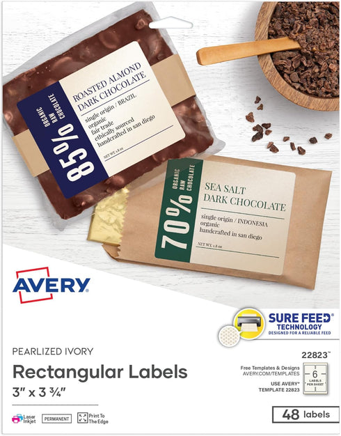 Avery Printable Blank Rectangle Labels, 3" x 3.75", Pearlized Ivory, 48 Labels (22823)