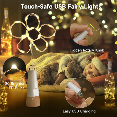 KOBWA 2025 Bottle Lights with Cork, USB Rechargeable Wine Bottle Light Battery Operated Jars Fairy Lights, Upgraded