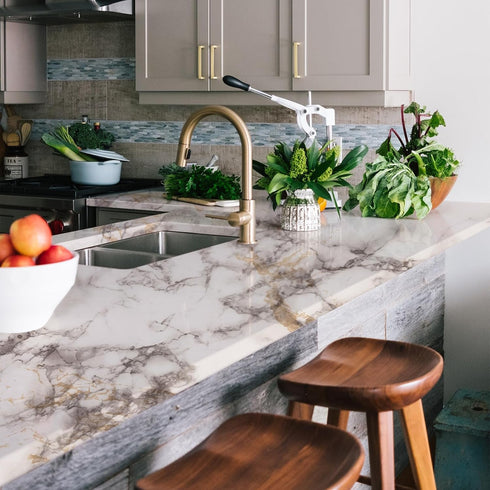 Decoroom 17.71"x118" Marble Contact Paper for Countertops, Glossy Peel and Stick Granite Wallpaper for Kitchen Cabinets