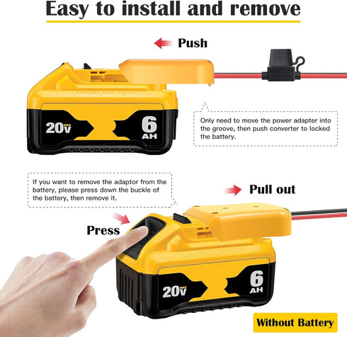 2 Packs Power Wheel Adapter for Dewalt 20V Battery, Converter Kit with Fuses & 12AWG Wire for DIY RC Cars
