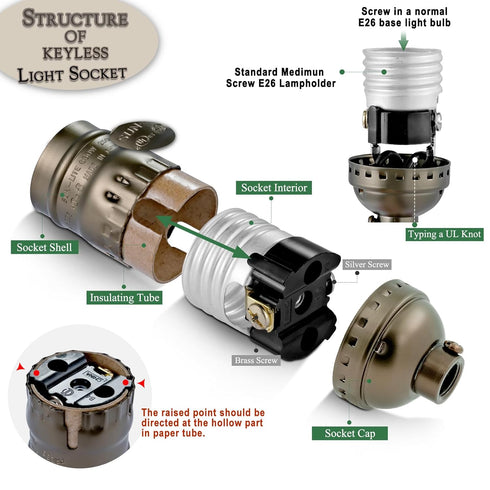 E26 (2, Keyless Lamp Socket, Standard Medium Screw Vintage Light Socket, Edison Lamp Socket Holder Replacement, No