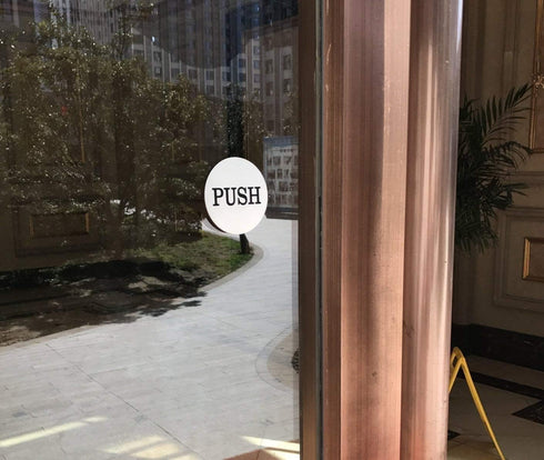 SUQ I OME 3" Round Brushed Stainless Pulls - Premium Push Pull Door Sign & Safety Decals, Silver