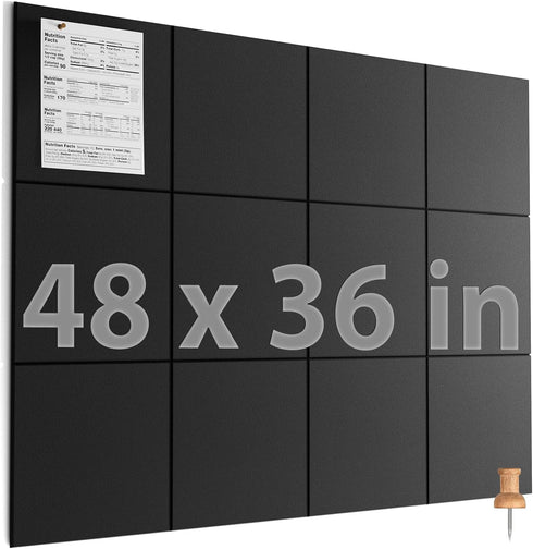 MaxGear Large Cork Board for Wall 47" x 35" Black Bulletin Board with 12 Pack Felt Wall Tiles
