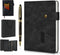 Black A5 Lined Leather Journal Notebook, Personalized Hardcover Set with Pen & Gift Box, 100 Pages for Daily Diary