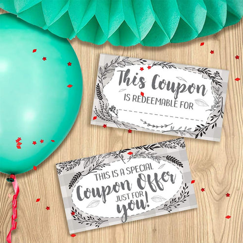Set of 50 Blank Coupon Cards - Botanicals Gift Card Stationery for Small Business, Restaurants, Salons
