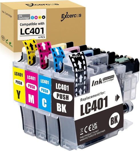 LC401 Compatible Ink Cartridge Replacement for Brother LC401 for MFC-J1010DW MFC-J1012DW (4-Pack, Black, Cyan, Magenta,