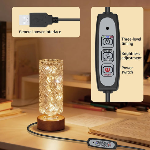 PWTZMYXGS Dimmable Crystal Night Light,Small Bedside Lamp,Nightlight with Timer,Room Decor Desk Lamp,Bedroom,Living