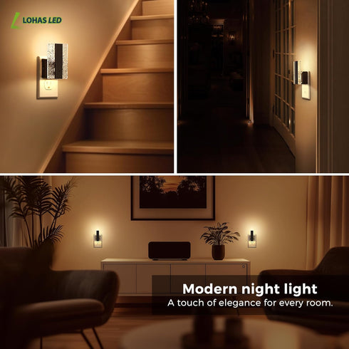 2 Pack Dimmable 0-100LM 3000K L LOHAS LED Night Lights Plug Into Wall, Night Light with Dusk-to-Dawn Sensor, Decorative