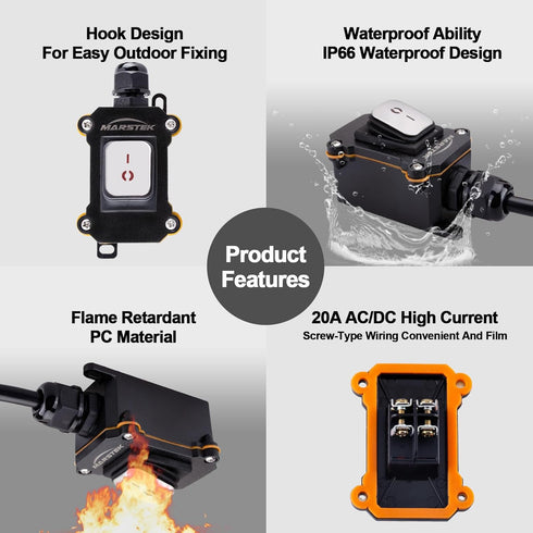 Heavy Duty Waterproof Extension Cord with On/Off Switch, 3-ft 16AWG Cable Piggyback Plug, AC/DC