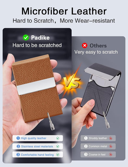 Padike Leather Business Card Holder - Slim Metal Case with Magnetic Shut (Apricot)