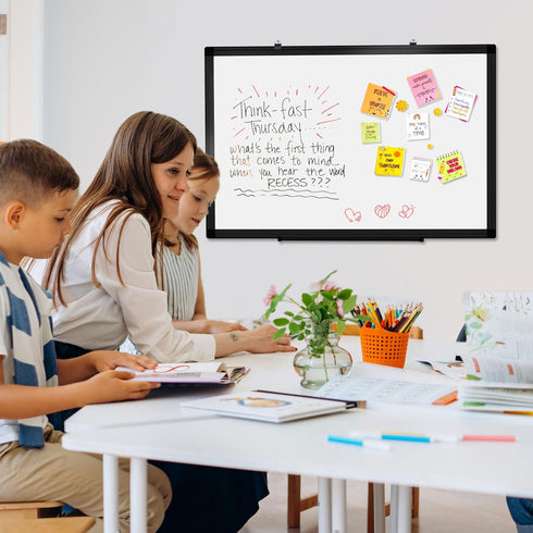Double-Sided Magnetic Whiteboard, 24" x 18" Dry Erase Board, Black Aluminum Frame for Wall, Kitchen, Memo, School,