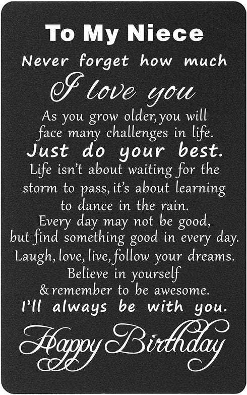 TANWIH Happy Birthday Niece Card, Inspirational Engraved Greeting Card for Niece
