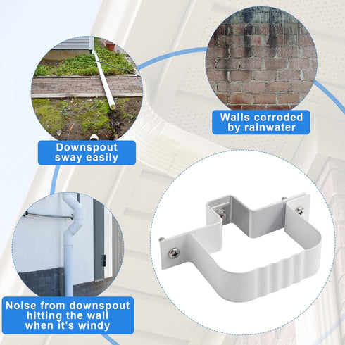 Downspout Straps 2x3 and Wall Bracket, Downspout Fasteners White (2 Pack)