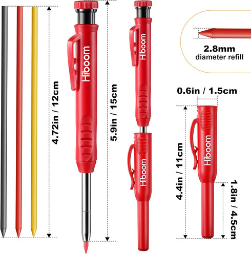 Hiboom 4 Pack Mechanical Carpenter Pencils with 24 Refills, 2.8 mm, Multicolor, Unisex by Hiboom